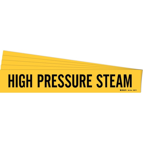 HIGH PRESSURE STEAM Pipe Marker Style 1HV Polyester BK on YL 1 per Card, 5 PK